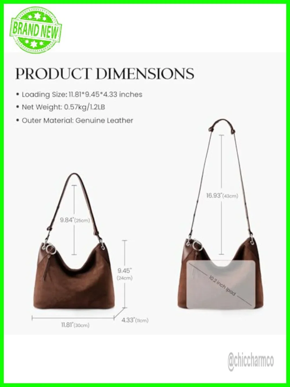 Genuine Leather Hobo Crossbody Bag with Adjustable Strap